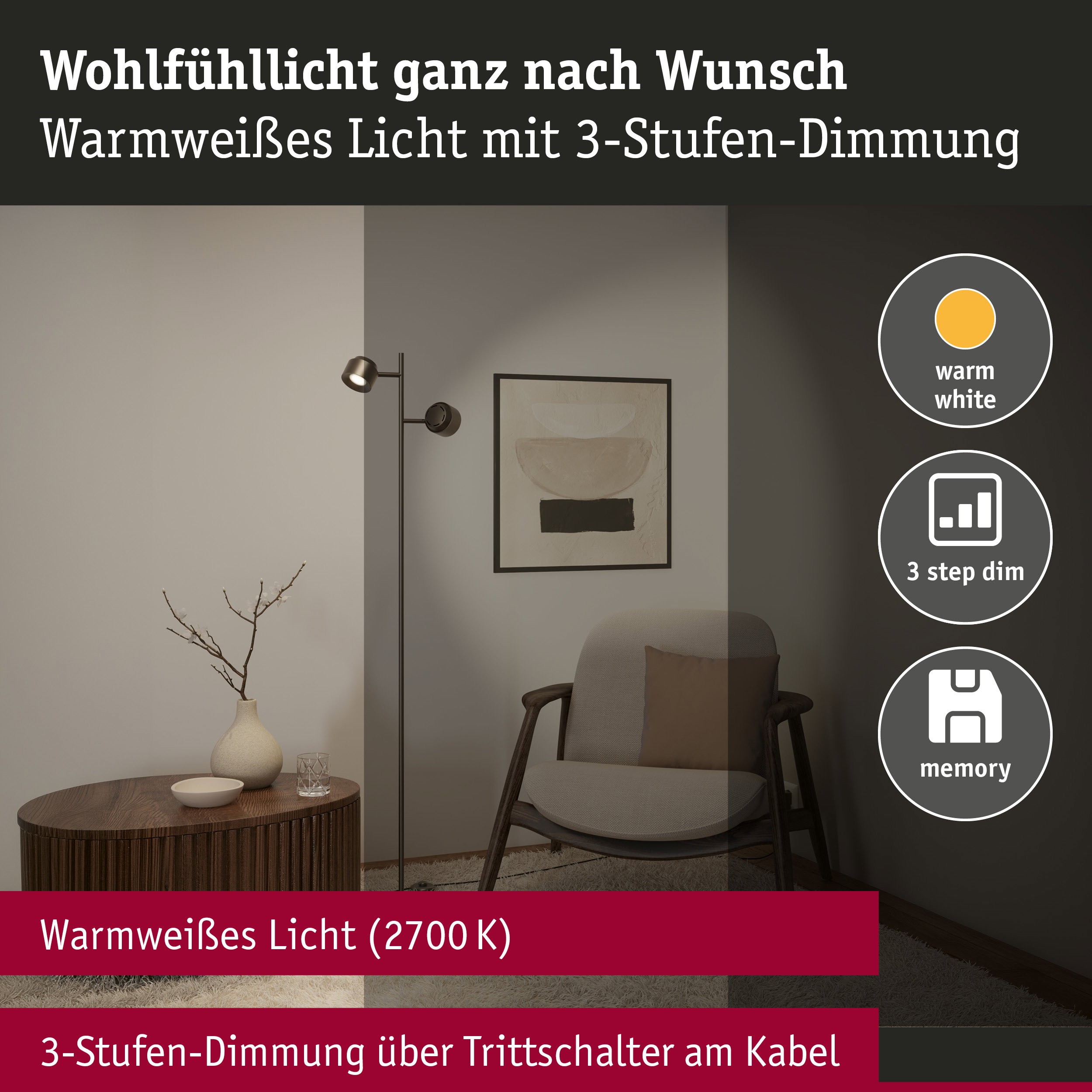 LED Stehleuchte Pane 2700K 2x315lm 2x2,2W Titanium