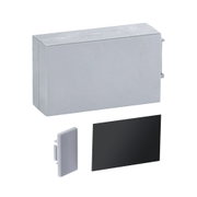 Grey plastic enclosure with black cover for electrical components, protective housing