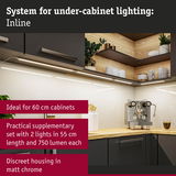 Matt chrome under-cabinet lighting system ideal for 60 cm cabinets with two 750 lumen LED lights