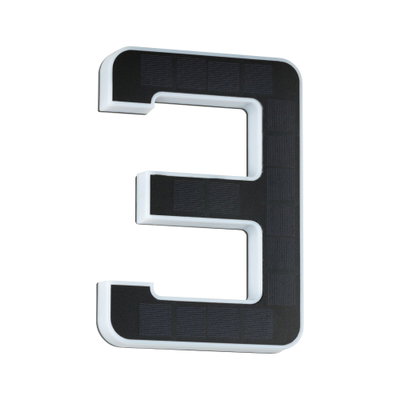 Numéro de maison solaire 3 en plastique noir et blanc pour éclairage extérieur et visibilité