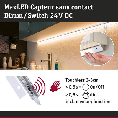 Capteur sans contact MaxLED variateur et interrupteur 24V DC pour éclairage sous meuble de cuisine