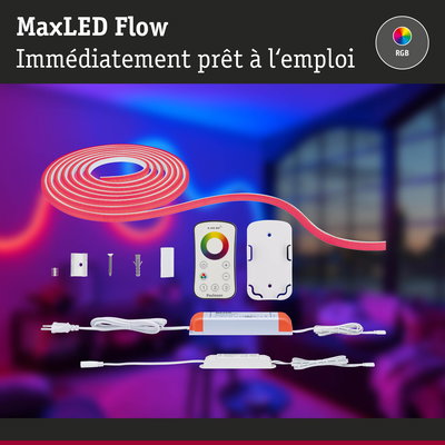 Bande LED MaxLED Flow RGB avec télécommande et alimentation pour éclairage d'ambiance coloré