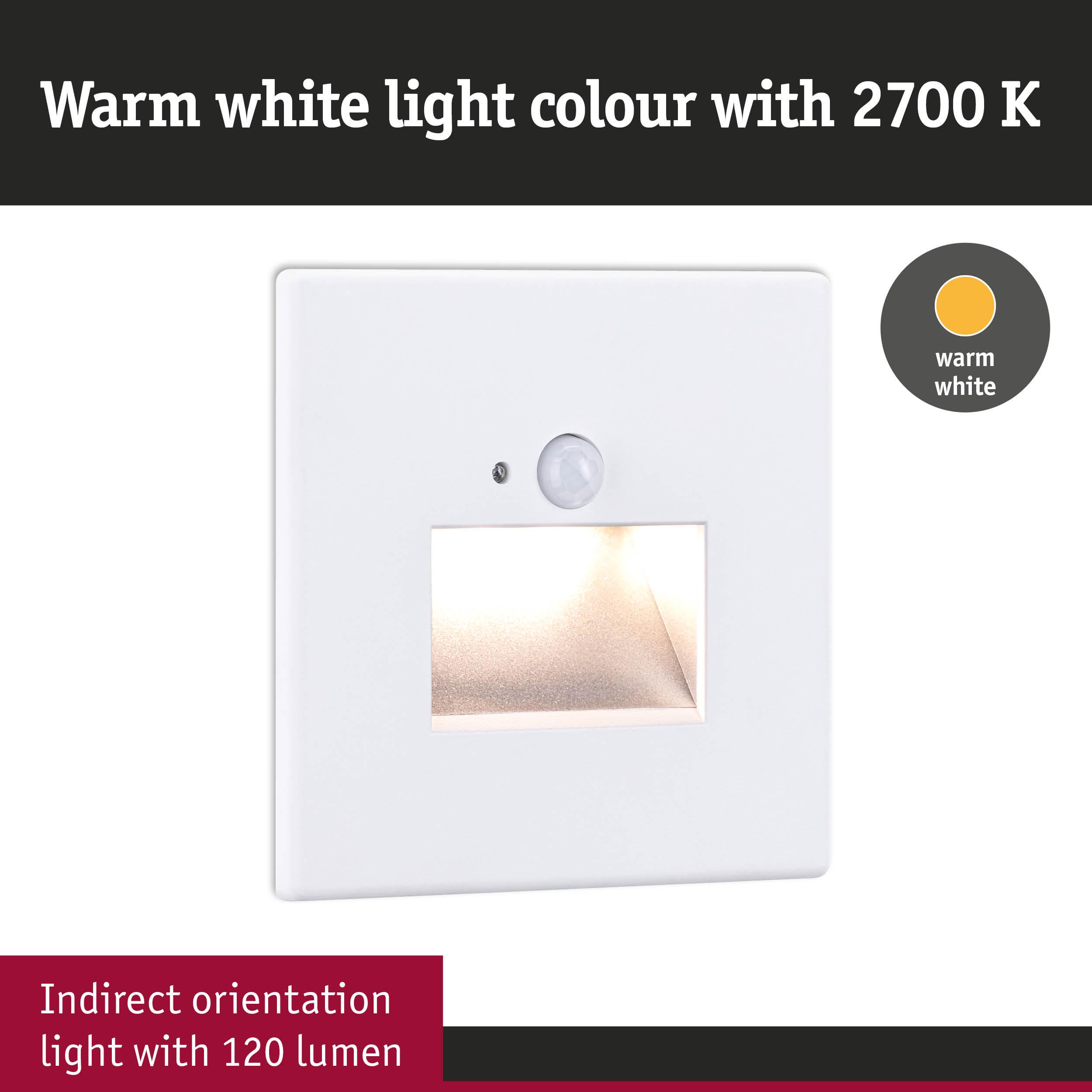 White LED wall light with indirect warm white 2700K illumination and 120 lumens output