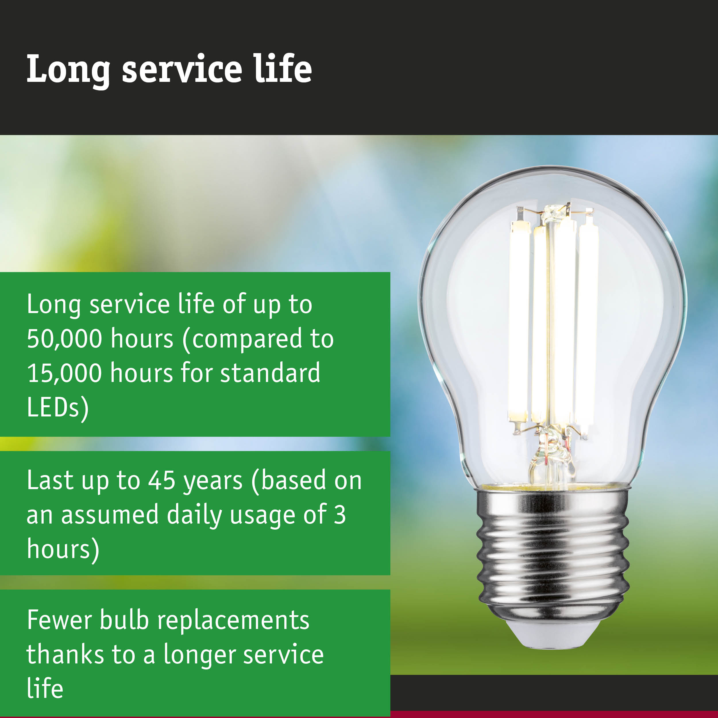 LED lamp with 3.5 times longer service life than conventional lamps, energy-saving lighting solution