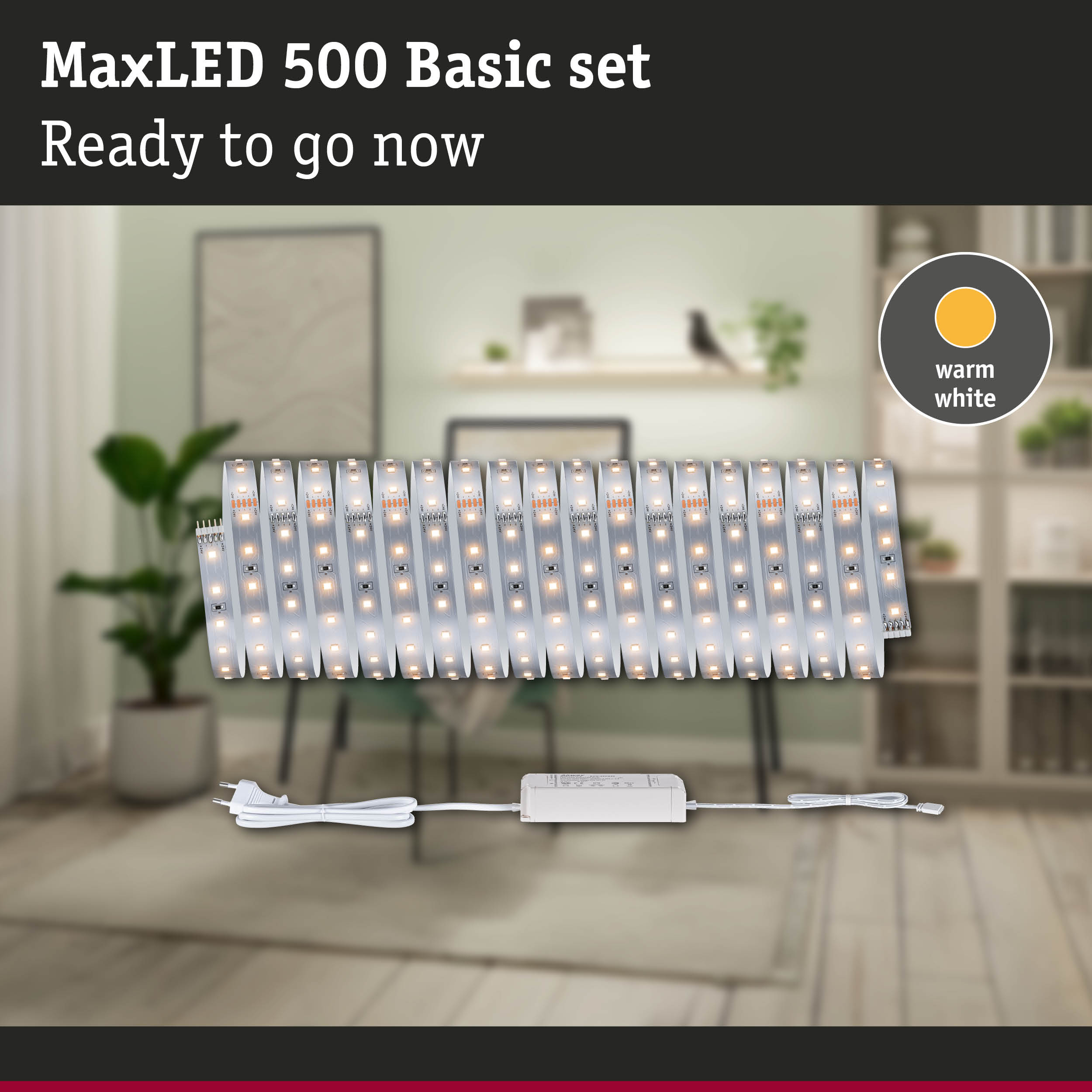 MaxLED 500 Basic set with warm white LED strips and power supply for versatile home lighting