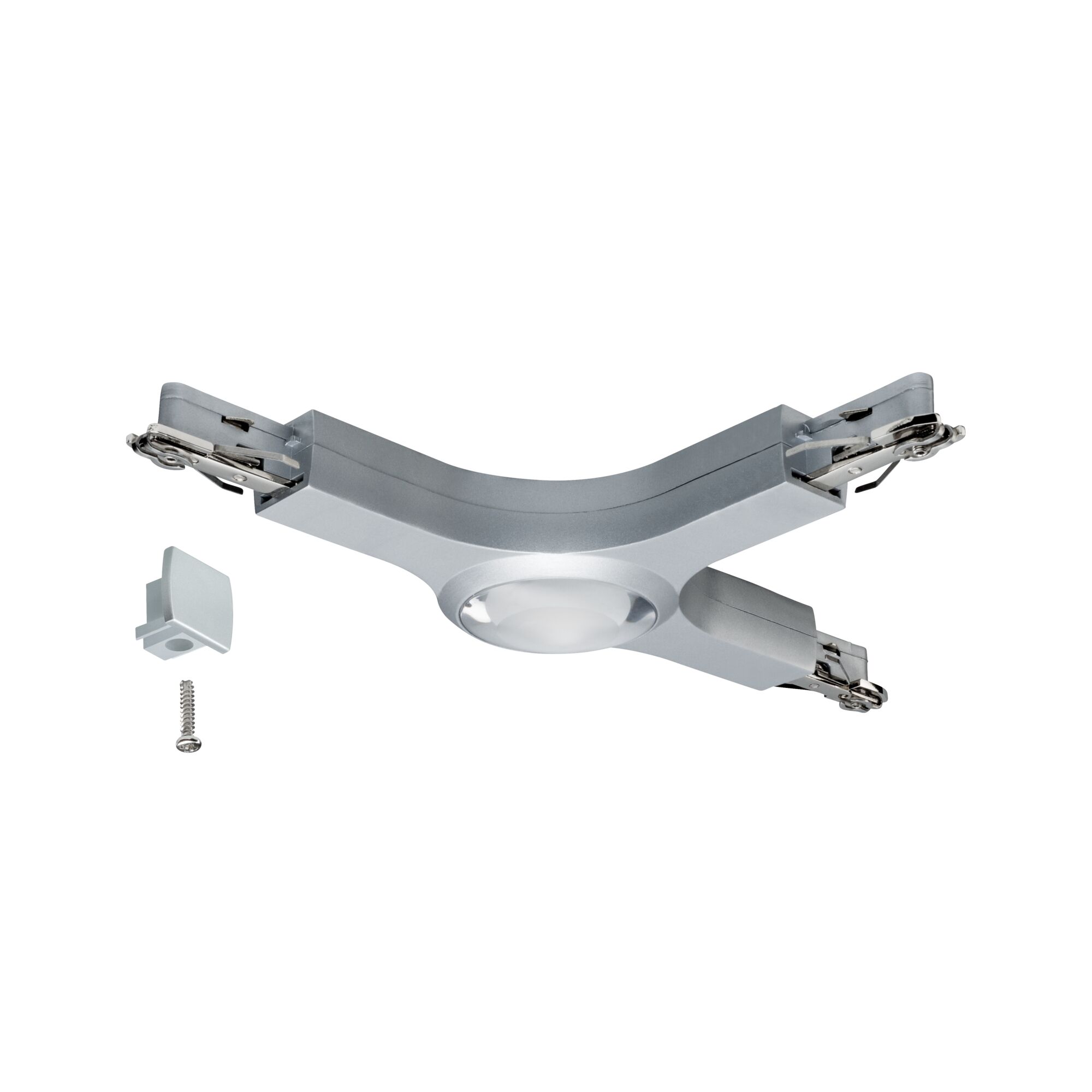 Silver triple metal LED connector with diffuser and mounting screw for lighting systems
