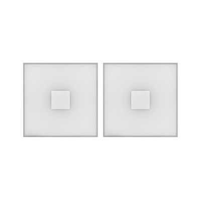 Twee vierkante LED-wandlampen met wit glas en aluminium middenstuk voor modern lichtontwerp