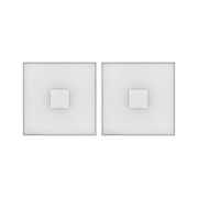 Two square LED wall lights with white glass and aluminum center for modern lighting design