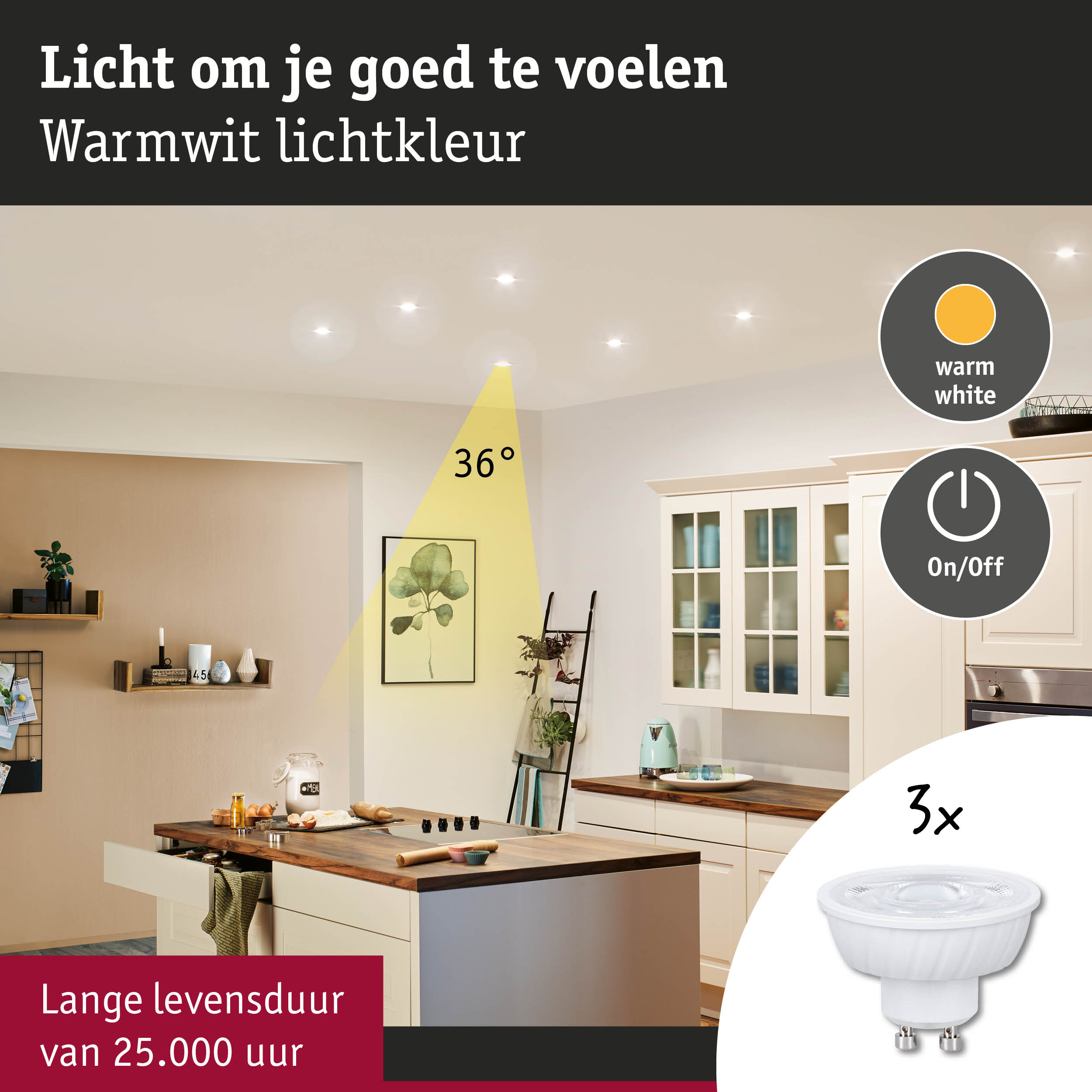 LED-spot met warmwit licht en lange levensduur van 25.000 uur voor sfeervolle woonverlichting
