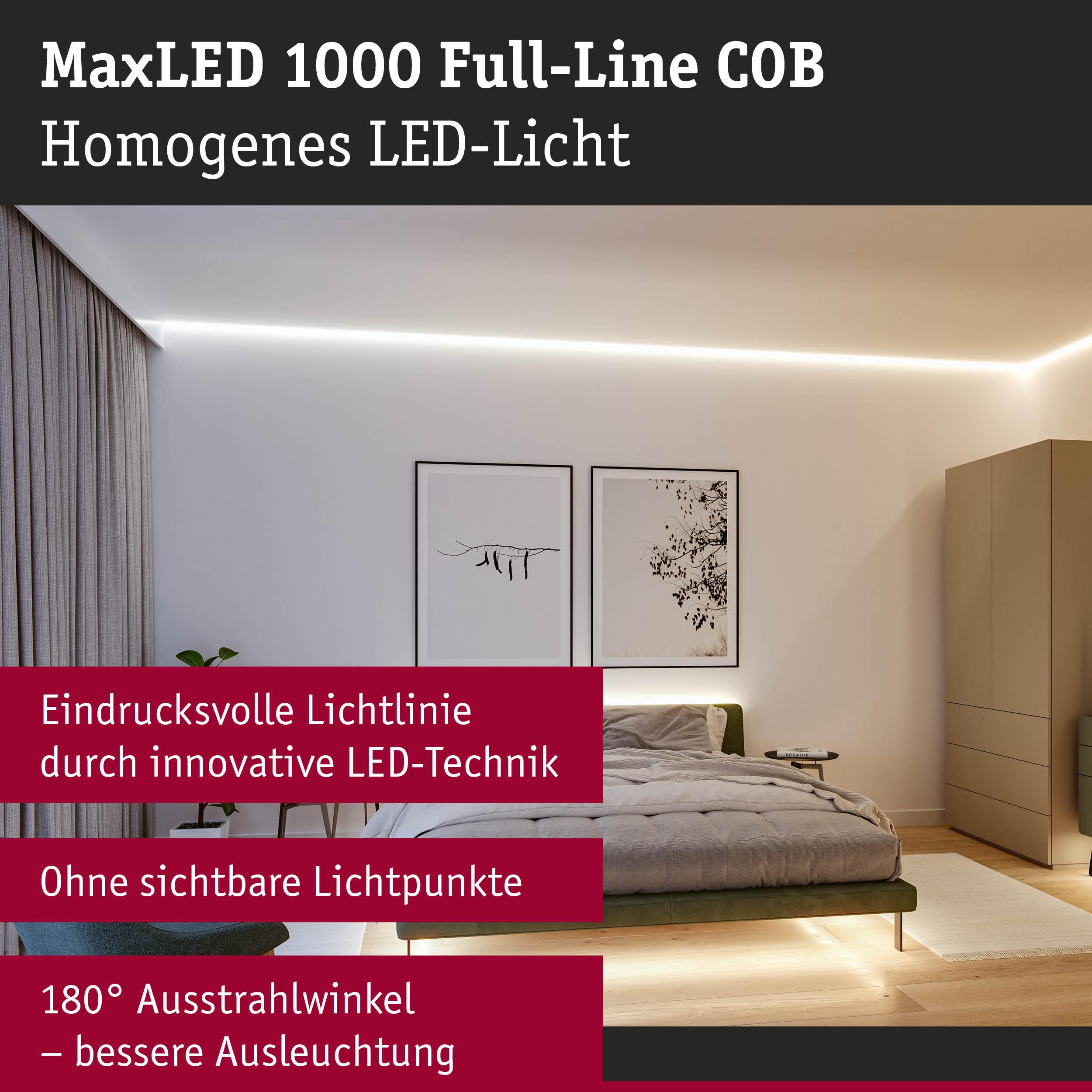 Schlafzimmer mit MaxLED 1000 Full-Line COB LED-Lichtlinie in Weiß für homogene Raumbeleuchtung