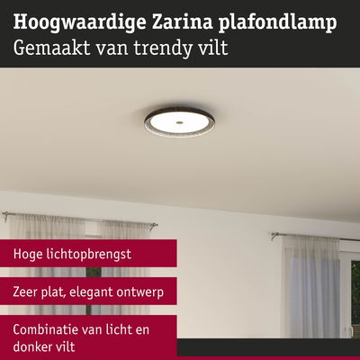 Ronde Zarina plafondlamp van donker vilt met plat elegant ontwerp en hoge lichtopbrengst