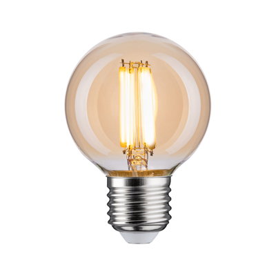 Runde LED-Glühbirne mit warmweißem Licht und transparentem bernsteinfarbenem Glas, E27 Sockel