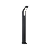 Modern black LED outdoor lamp made of aluminum with curved light head and warm white light