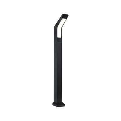 Moderne zwarte LED-buitenlamp van aluminium met gebogen lichtkop en warm wit licht