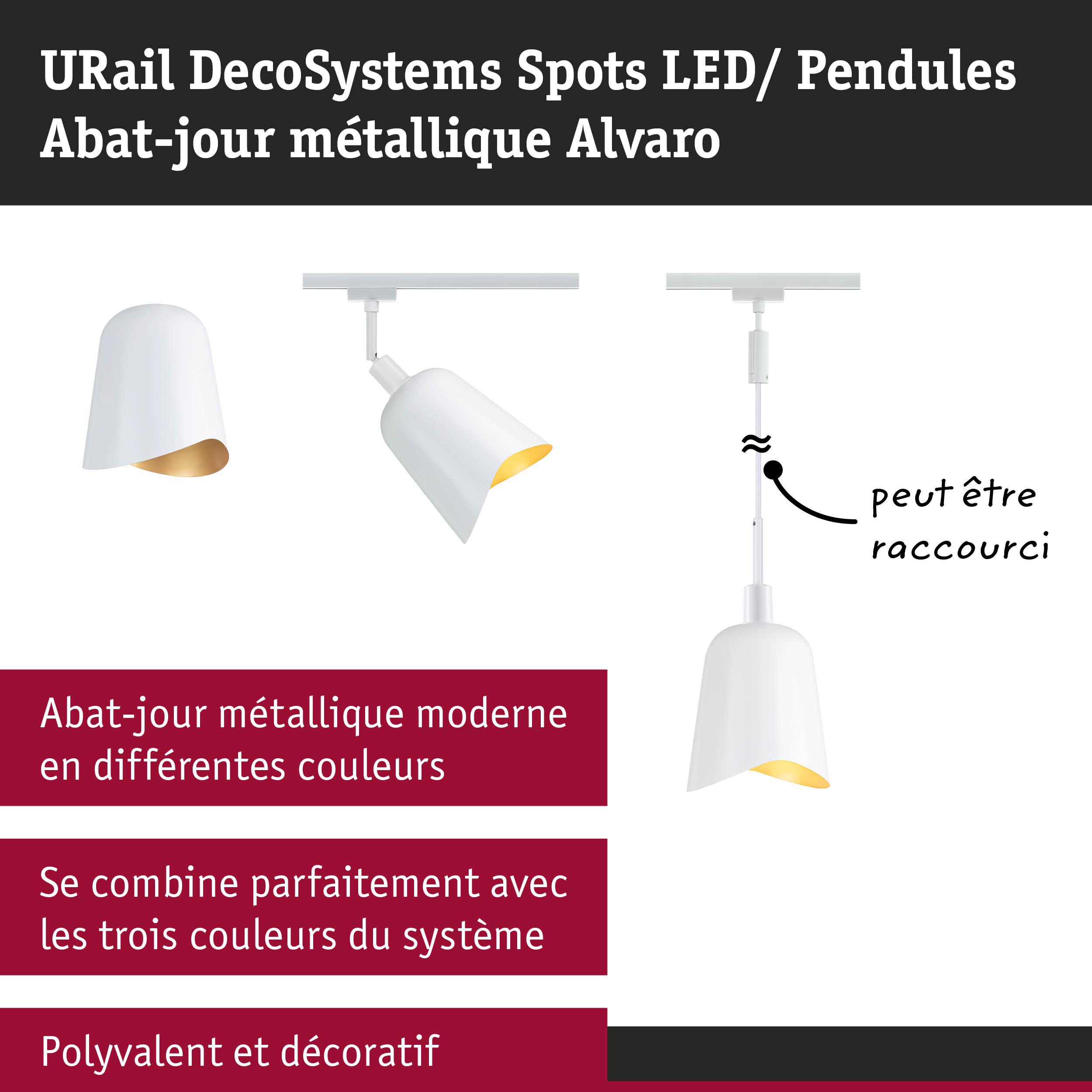 Abat-jour métallique blanc Alvaro avec intérieur doré, lampe LED suspendue moderne et réglable