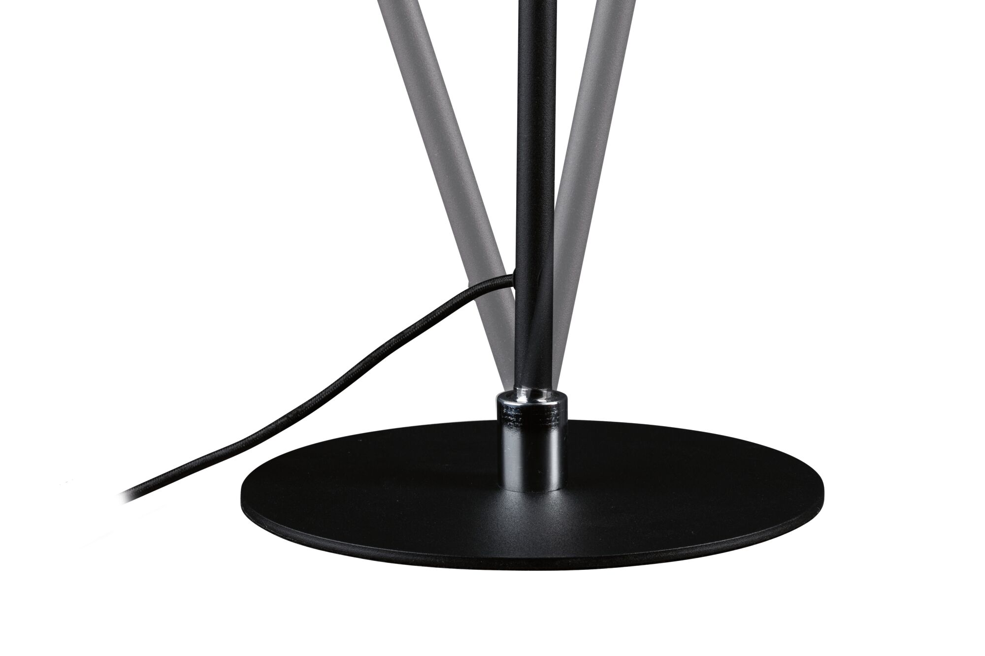 Black round metal base with cable connection for modern LED floor lamp in minimalist style