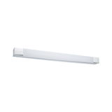 Slim white LED wall light with chrome end caps for modern indoor lighting