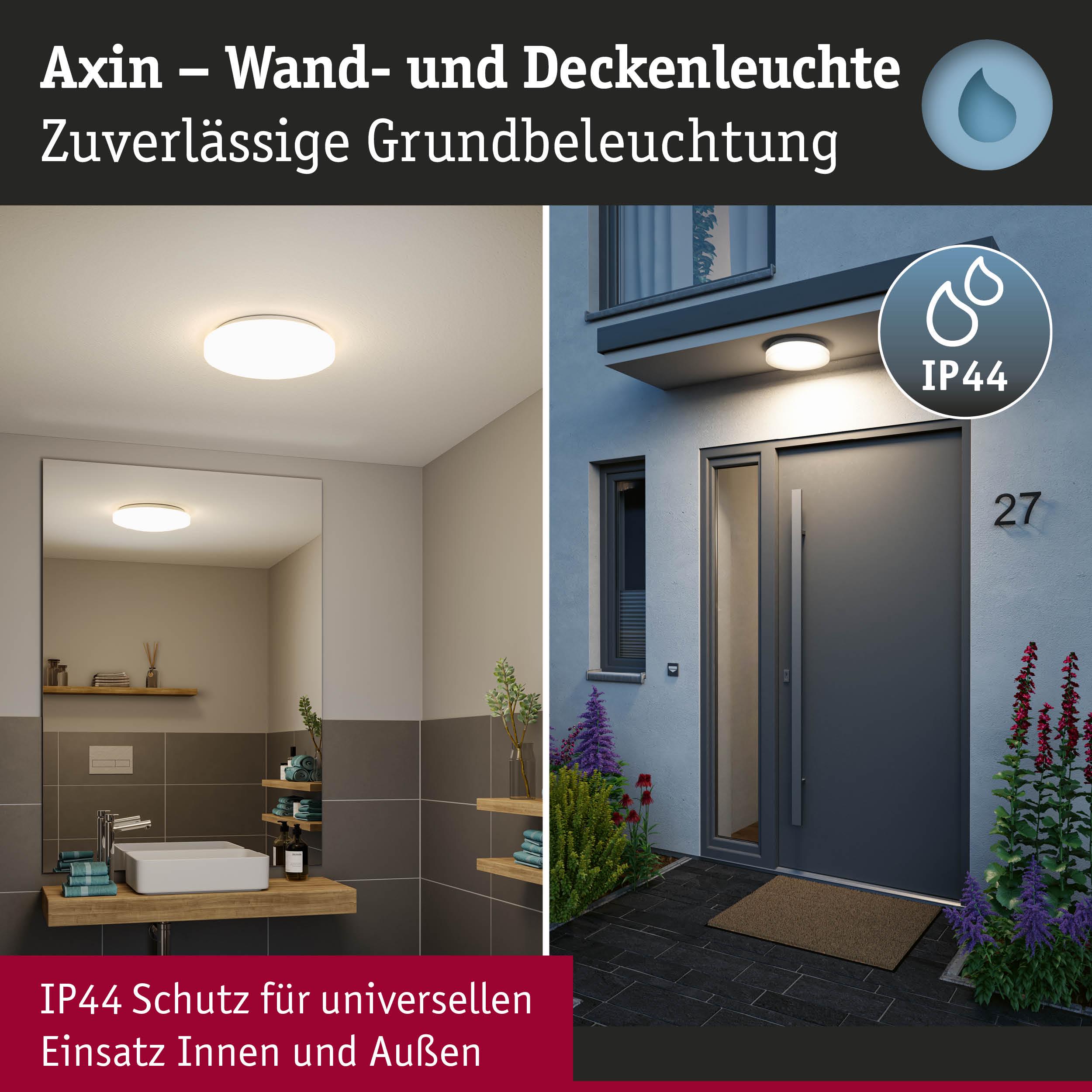 Axin runde Wand- und Deckenleuchte in Weiß mit IP44 Schutz für Innen- und Außenbereiche
