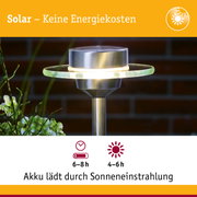 Solarbetriebene Edelstahl-Gartenleuchte mit Glasring und energiesparender LED-Beleuchtung