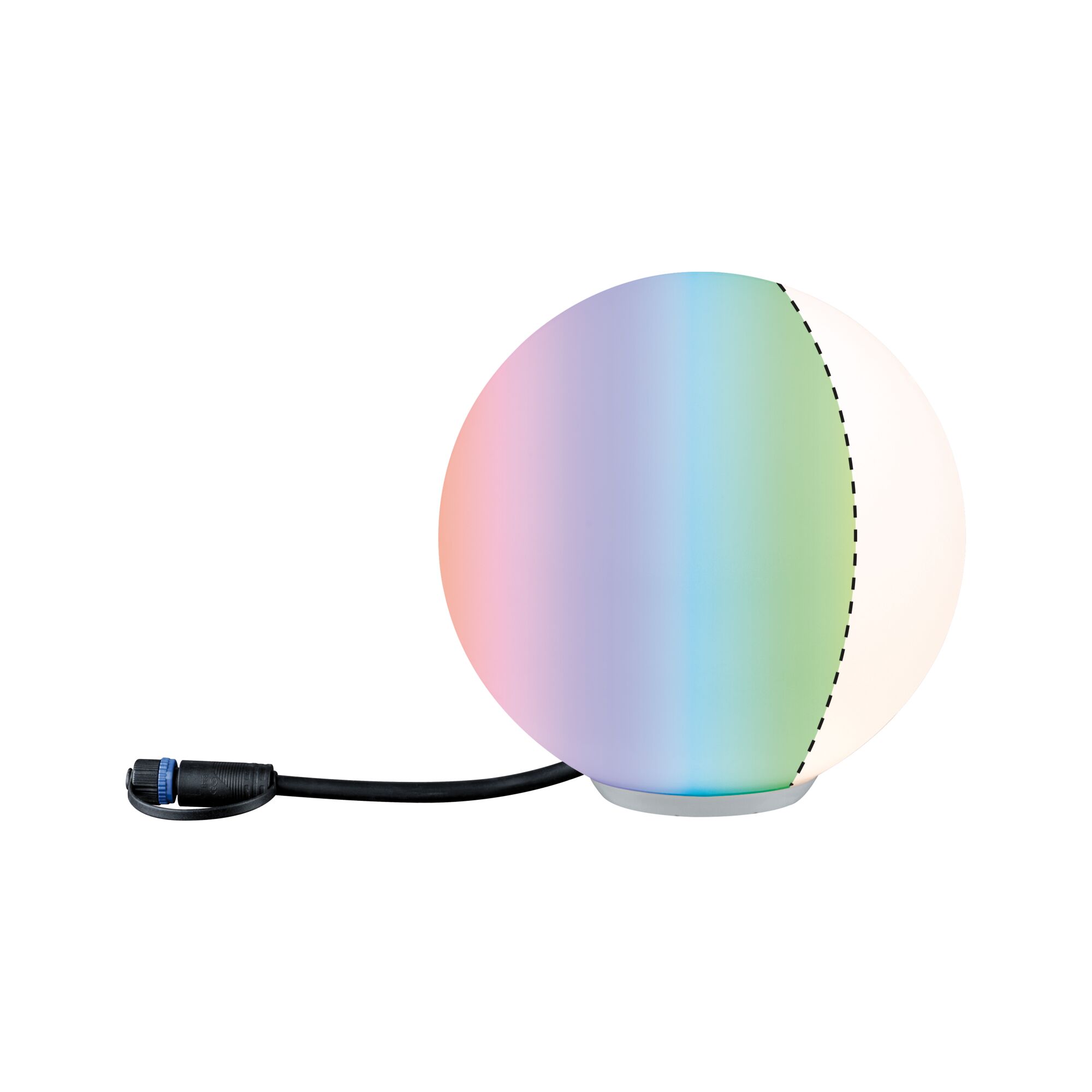 Ronde LED-lichtbol met kleurverloop en zwarte kabelconnector voor moderne binnenverlichting