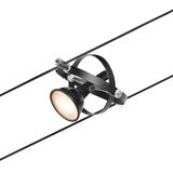 Schwarze LED-Seilstrahler mit Metallring und warmweißem Licht für moderne Beleuchtungssysteme