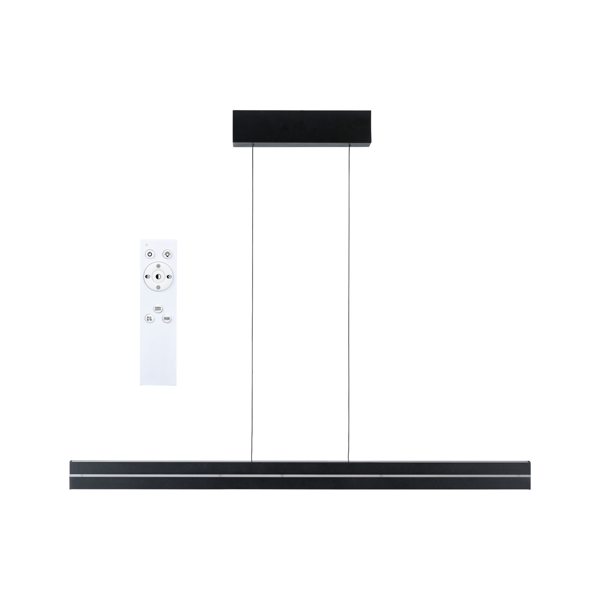 Schwarze LED-Pendelleuchte mit Fernbedienung, modernes Design für dimmbares Wohnraumlicht