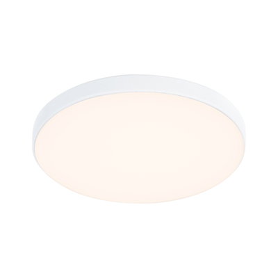 Round white LED ceiling light made of plastic with warm white light for living spaces