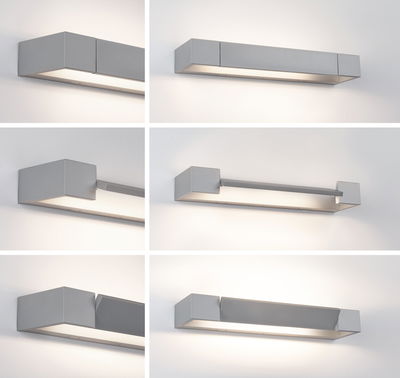 Moderne graue Aluminium-Wandleuchte mit verstellbarem Schirm und warmweißem LED-Licht für Wohnräume.