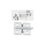 Support en plastique transparent avec clips métalliques pour fixation de profils LED, instructions de montage visibles.
