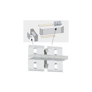 Transparent plastic bracket with metal clips for mounting LED profiles, assembly instructions shown above.