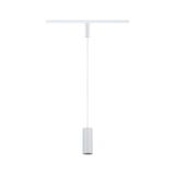 Modern white LED pendant light with ribbed aluminium housing and cable suspension