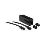 Black plastic housing with two black cables and cable glands for electrical installation