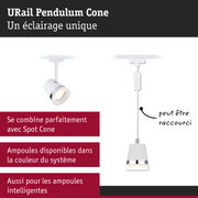 Spot LED URail Pendulum Cone blanc avec anneau chromé pour système de rails, design moderne