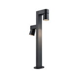 Modern black aluminum outdoor spotlight with two adjustable lamps for garden lighting.
