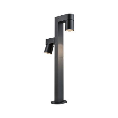 Projecteur extérieur moderne en aluminium noir avec deux lampes réglables pour éclairage de jardin.