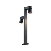 Projecteur extérieur moderne en aluminium noir avec deux lampes réglables pour éclairage de jardin.