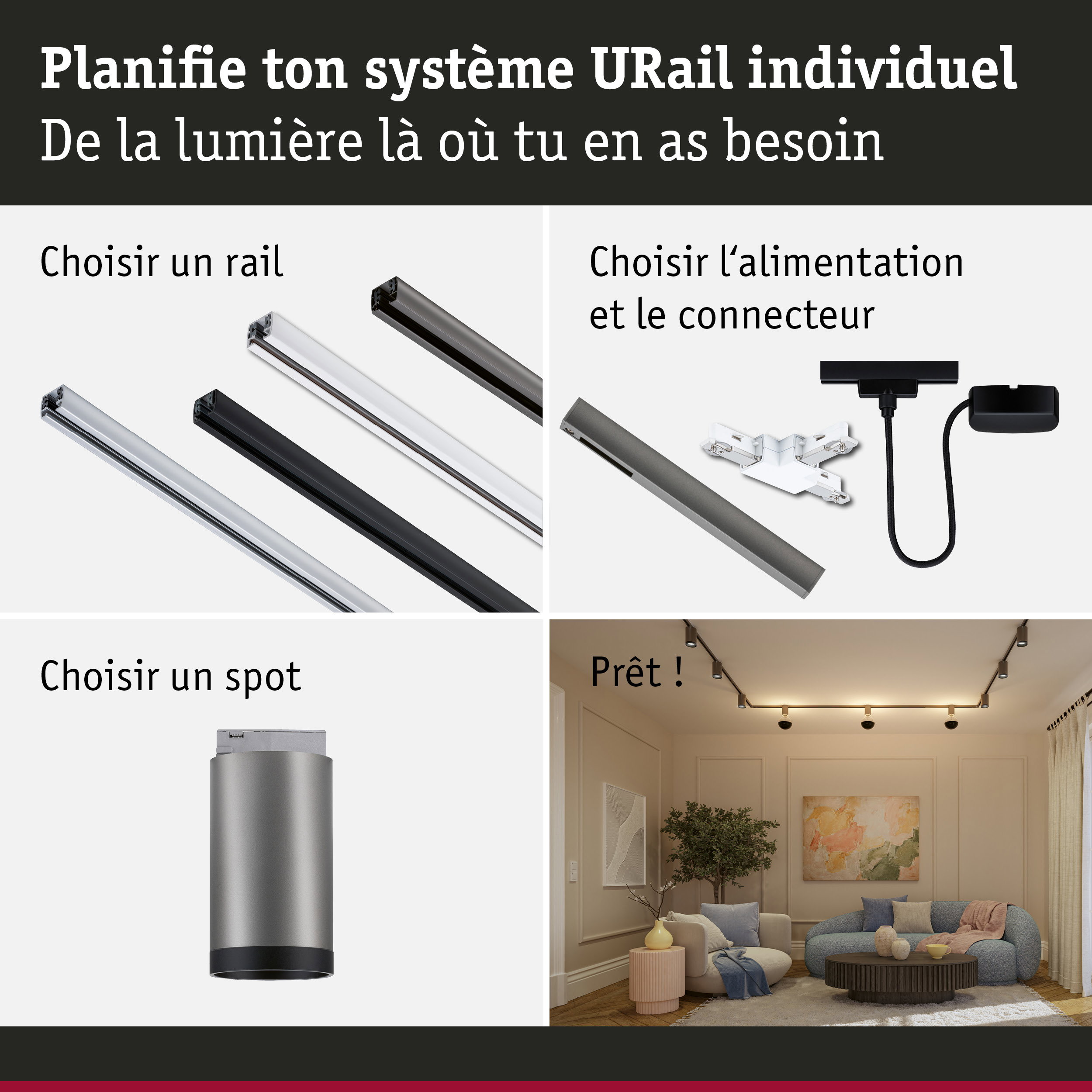 URail Spot sur rail Tube GU10 max. 10W gradable 230V Titanium