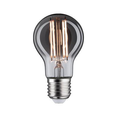 Clear glass LED bulb with visible filaments, energy-efficient lighting option for modern interiors