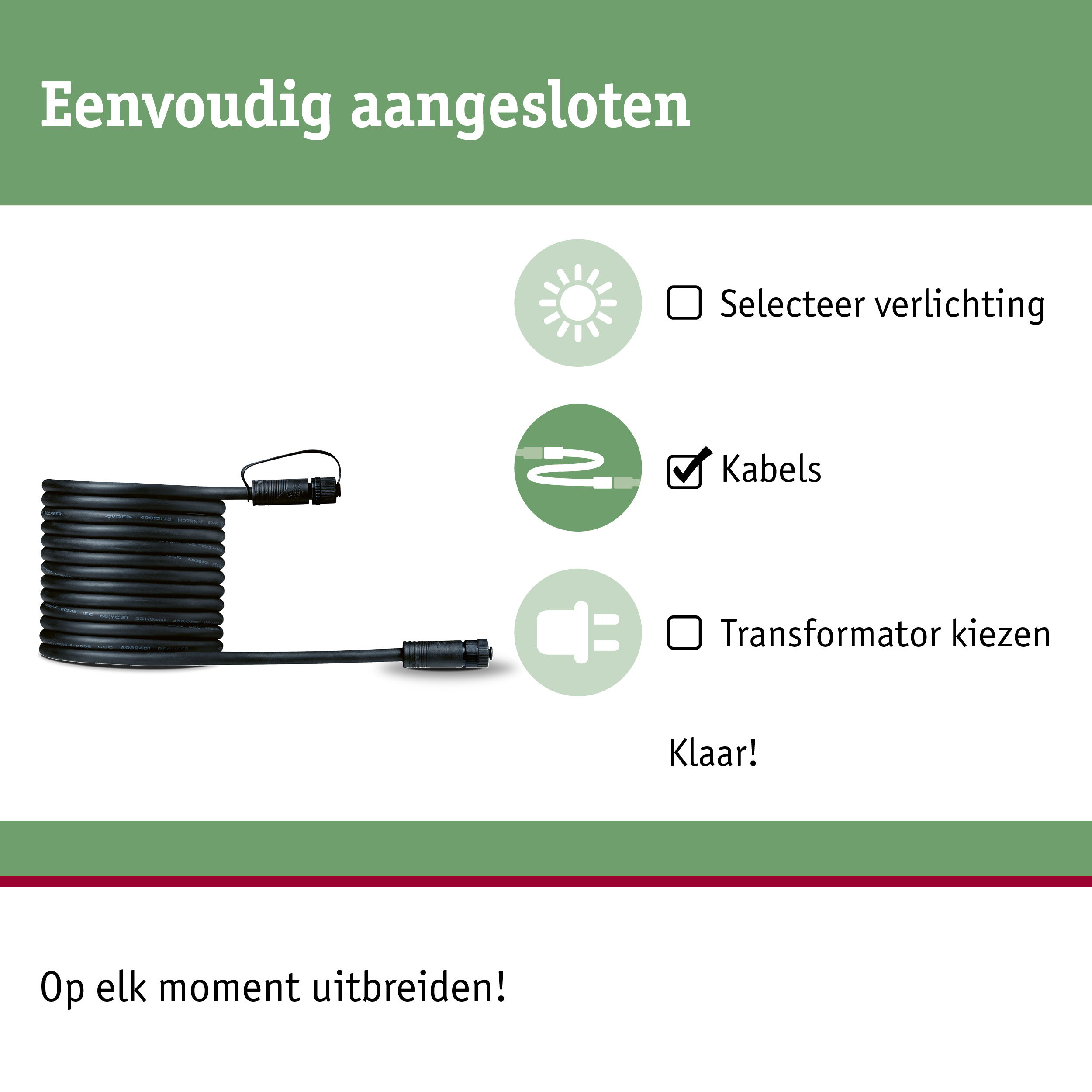 Zwart kabel met connector voor verlichtingssystemen, flexibel en uitbreidbaar voor eenvoudige installatie