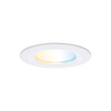 Round white LED recessed light with warm and cool white light for versatile room illumination