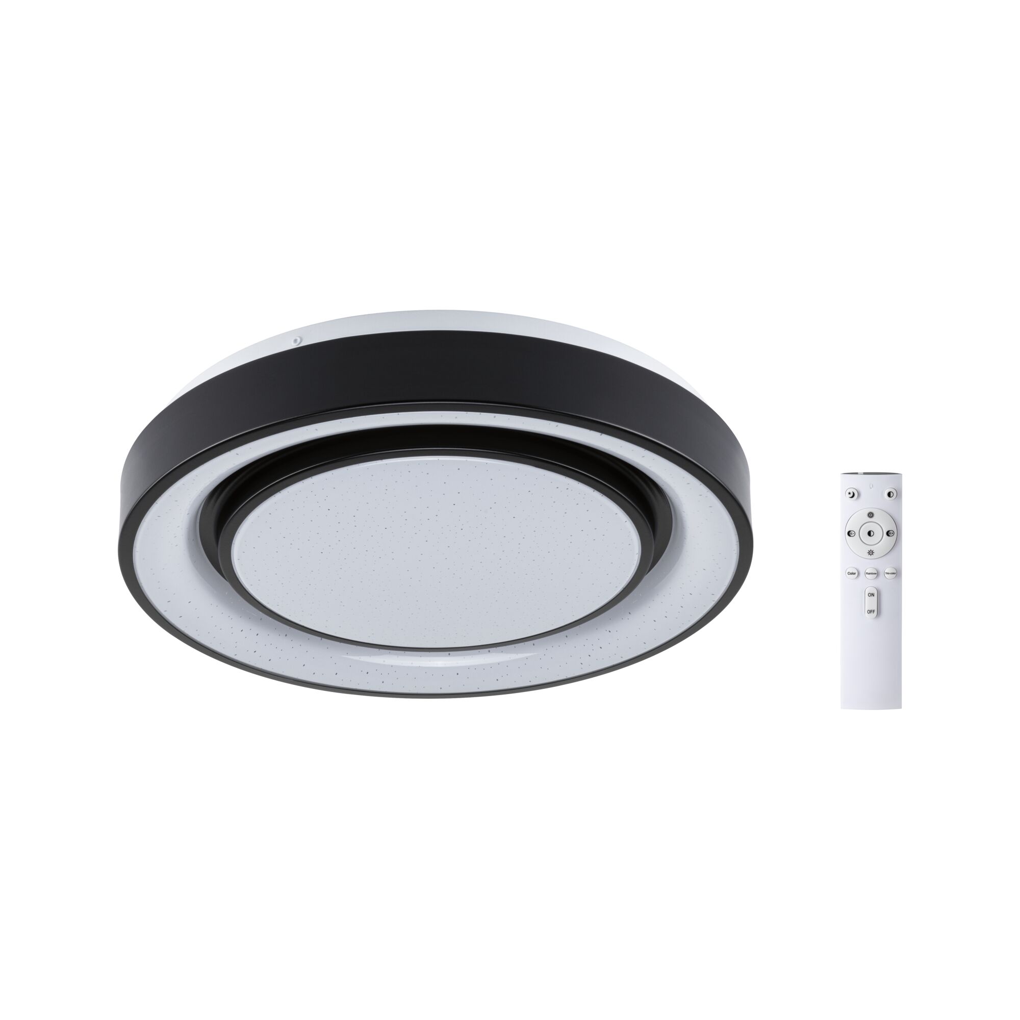 Round black and white LED ceiling light with remote control for dimmable lighting and color change