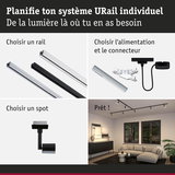 Rails URail noirs et blancs, alimentation et spot pour système d'éclairage LED sur rail personnalisé