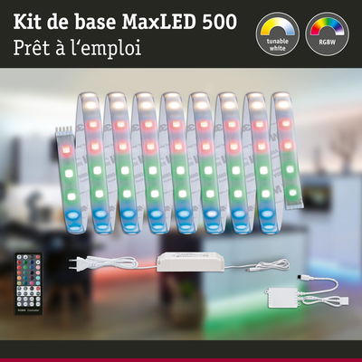 Kit bande LED MaxLED 500 RGBW avec télécommande et alimentation pour éclairage coloré