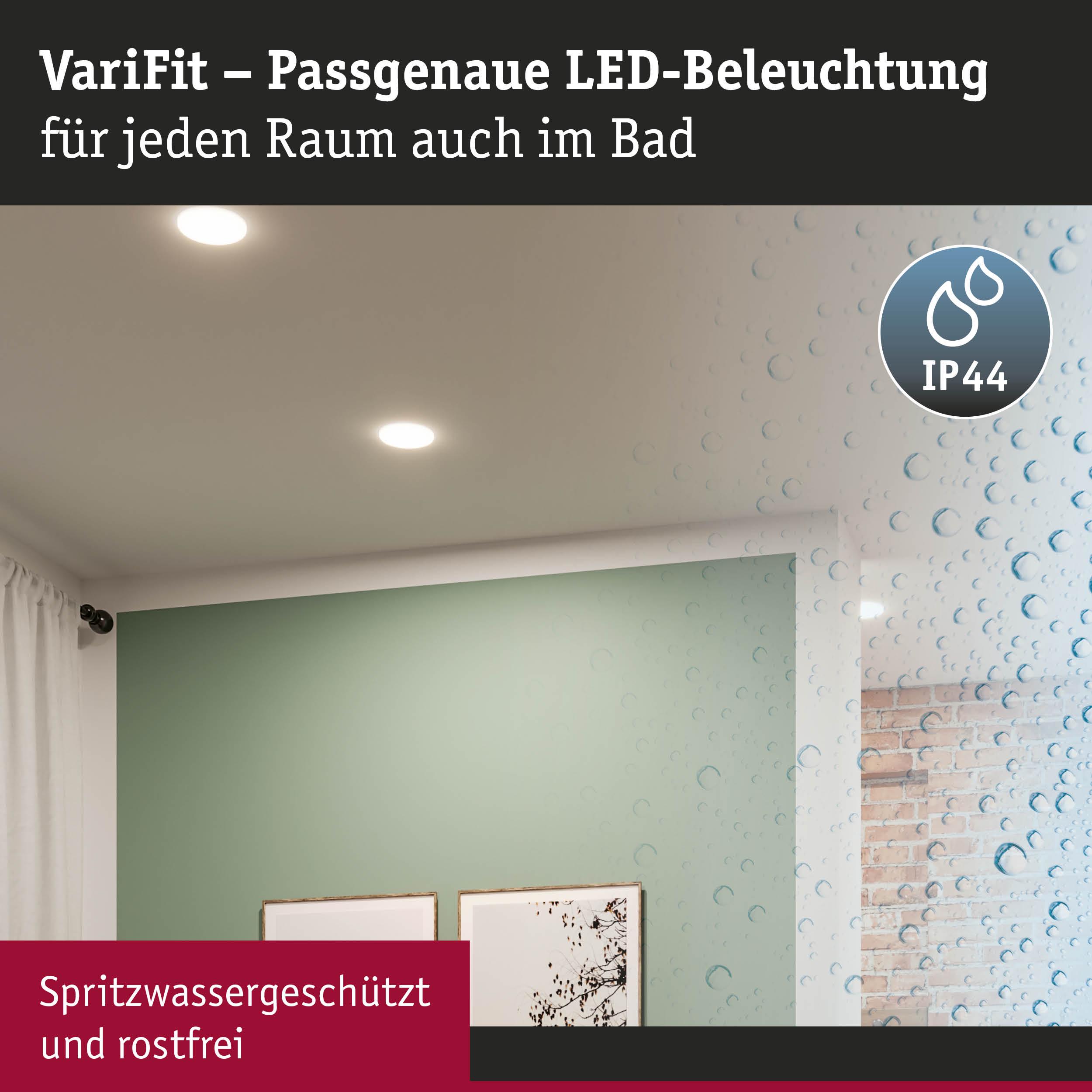 VariFit LED-Einbaustrahler in Weiß, spritzwassergeschützt IP44, ideal für Badezimmerbeleuchtung