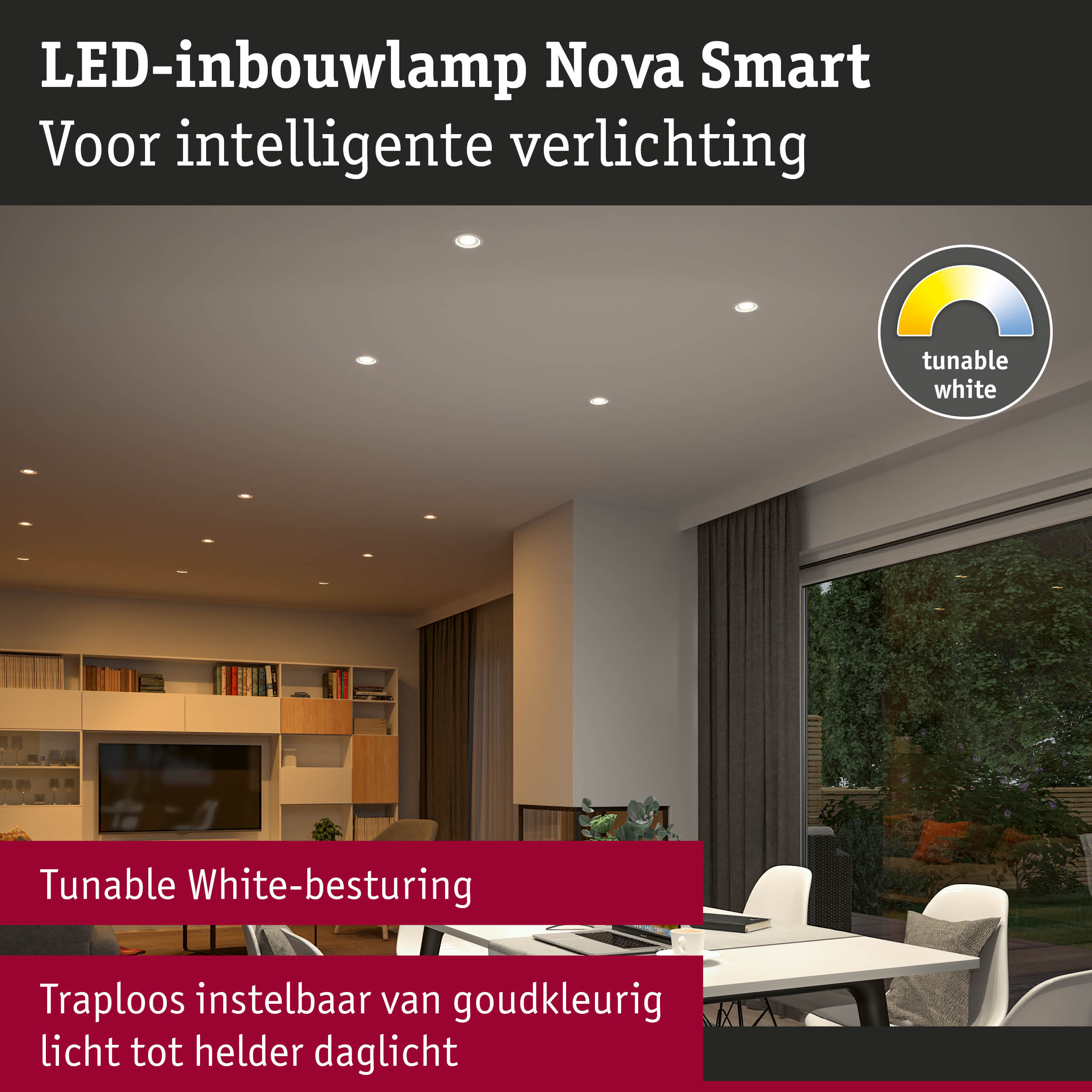 LED-inbouwlamp Nova Smart met traploos instelbaar wit licht voor slimme verlichting