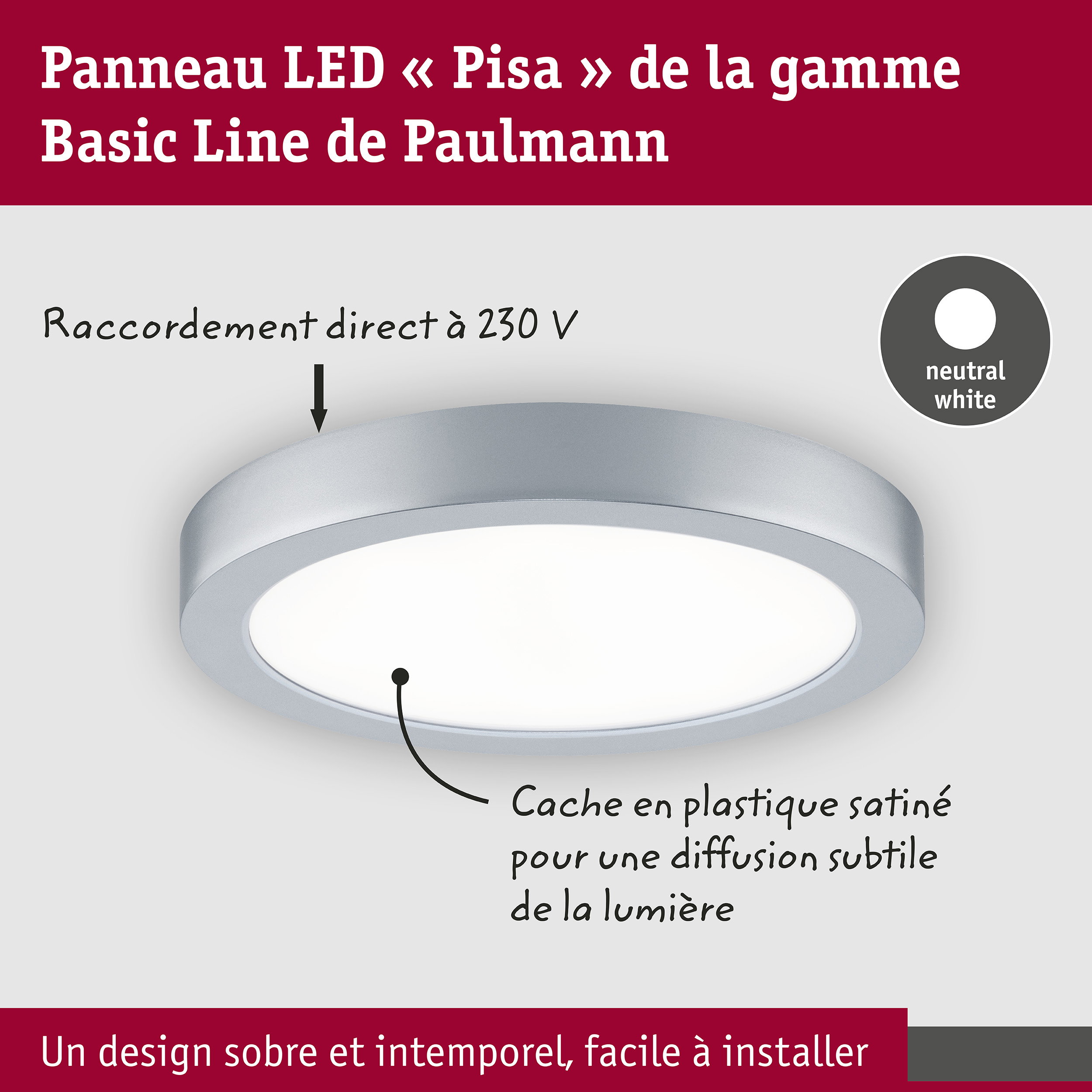 Panneau LED Pisa 4000K 290mm 1800lm 17W Chrome mat