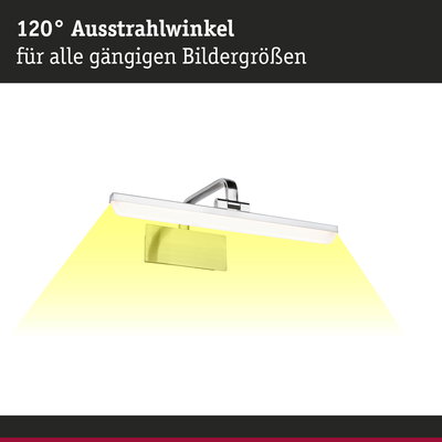 Moderne LED-Bilderleuchte in Chrom mit 120° Ausstrahlwinkel für verschiedene Bildgrößen