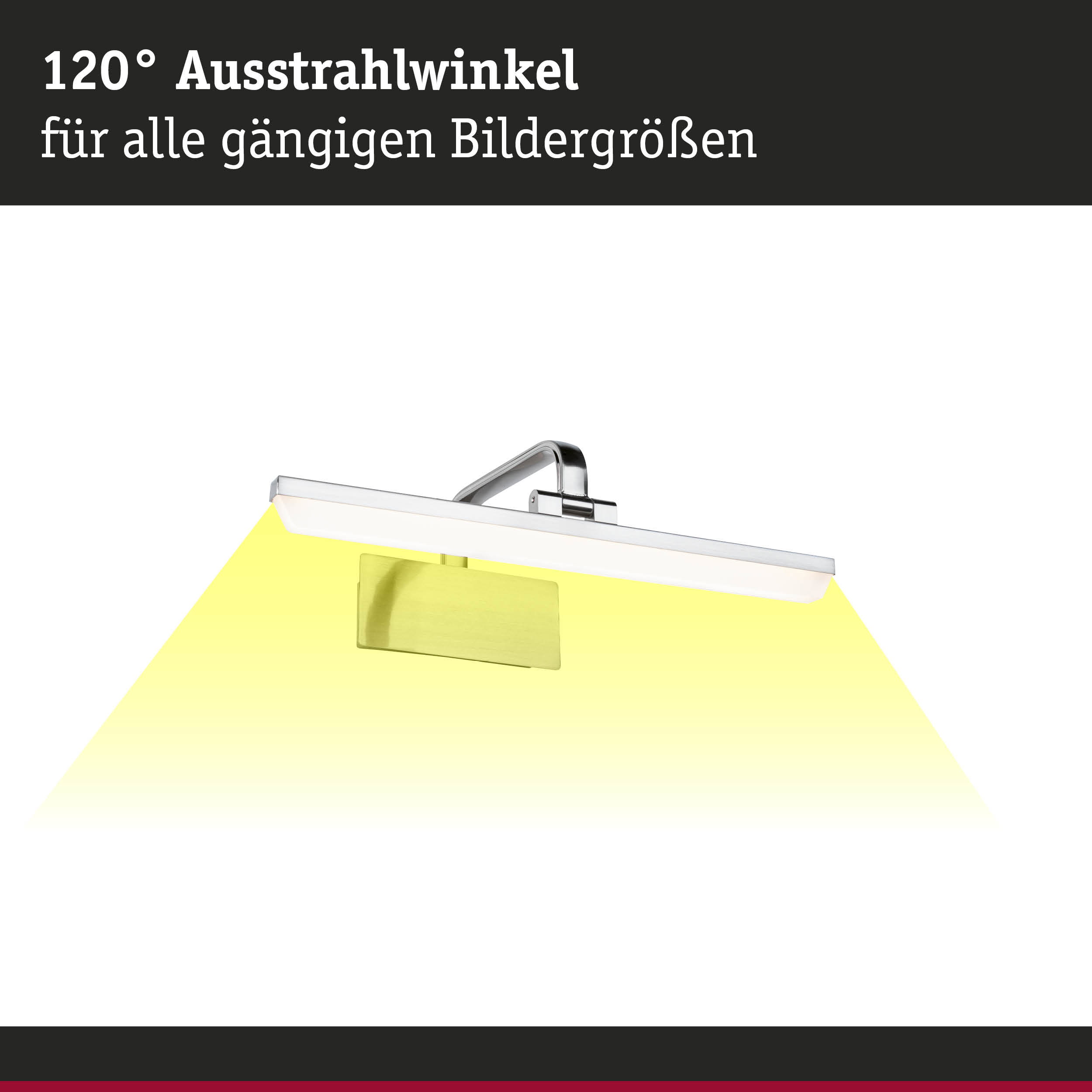Moderne LED-Bilderleuchte aus Metall in Chrom mit 120° Ausstrahlwinkel für Wandbeleuchtung