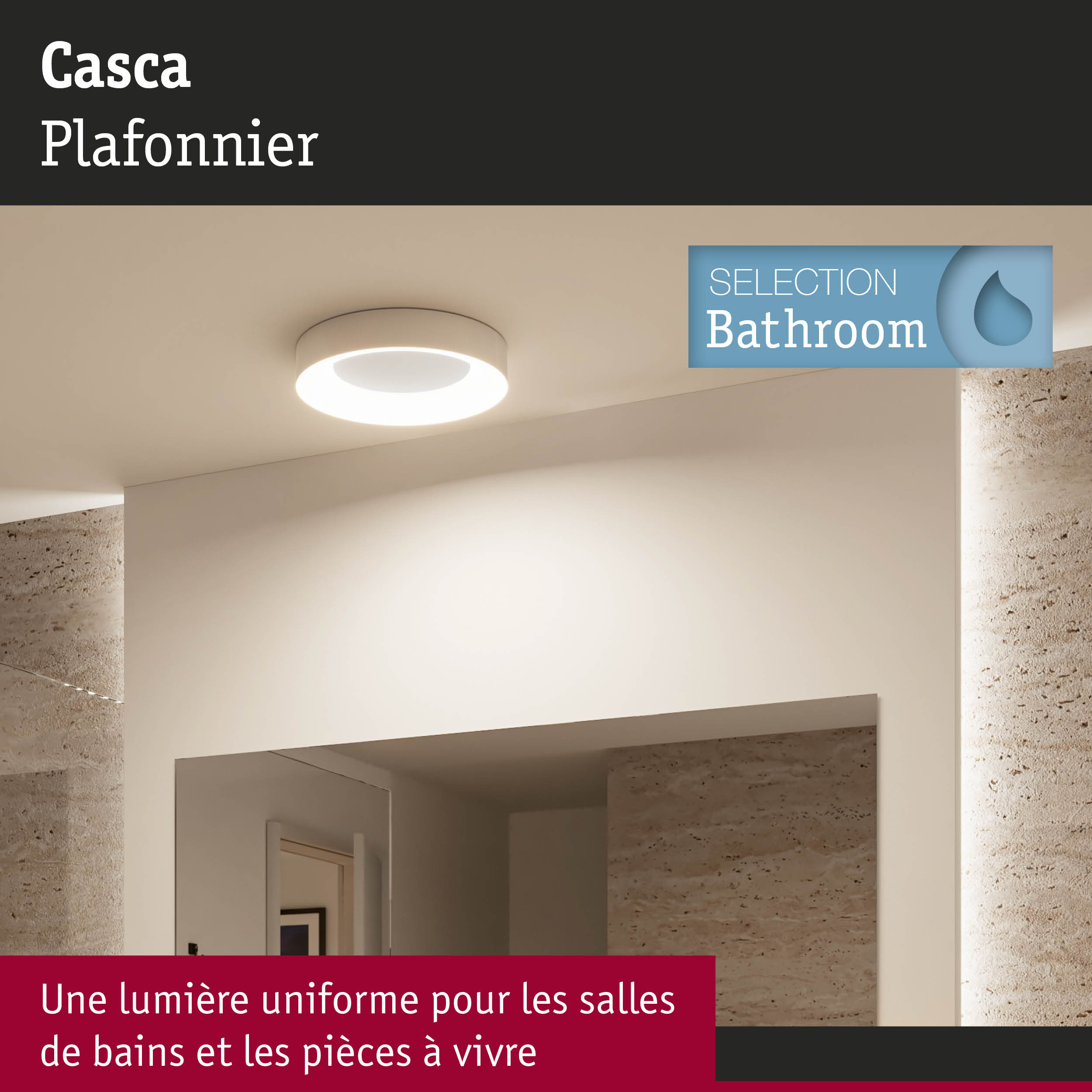 Plafonnier rond blanc Casca avec lumière uniforme pour salles de bains et pièces à vivre