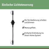 Schwarzes Kabel mit Steuergerät für einfache Lichtsteuerung, Fernbedienung und Smart-Home-Integration